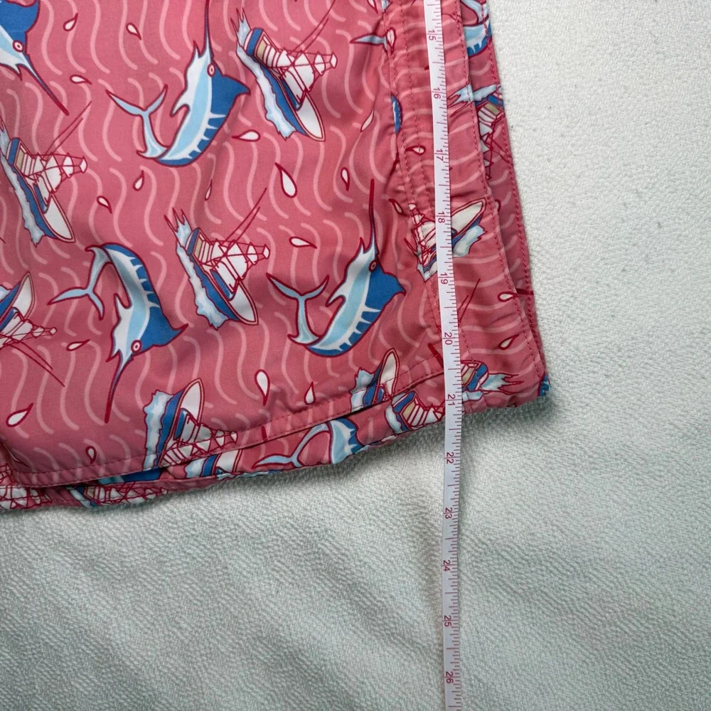 Vineyard Vines Mens Pink Marlin Boat Print Swim Trunks Board Shorts Size Large